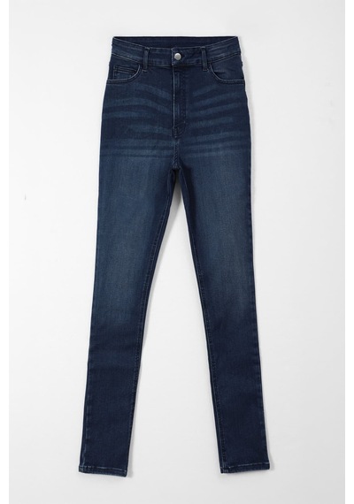 Bluew White Kadın Koyu Mavi Yüksek Bel Slim Fit Likralı Jean Pantolon
