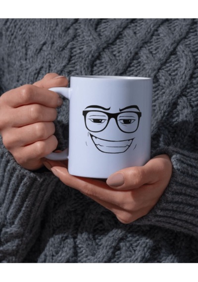 Roblox Yüz Temalı Bardak Kupa Cup Mug Gözlüklü Roblox Face Beyaz