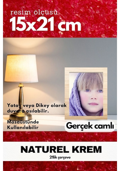 Gerçek Camlı 21lik Düz 15 X 21 Krem Fotoğraf Resim Çerçevesi Ayaklı Arkalık Veya Duvara Asma