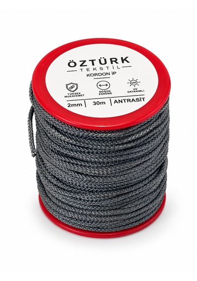 2 Mm Polyester Kordon İp 30 Metre Çok Amaçlı Düşük Esnemeli Antrasit