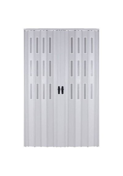 Sarpaş Akordiyon Kapı 120x183 Beyaz Camlı Çift Açılım Kalın Kapı Katlanır Akordeon Pvc Anahtar Kilitli