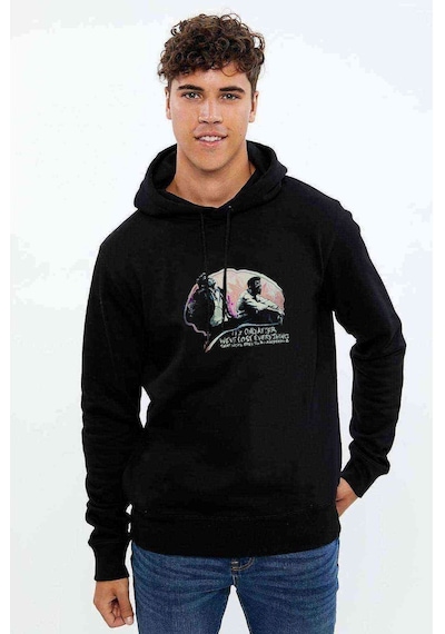 Fight Club2 Baskılı Siyah Erkek Örme Kapşonlu Sweatshirt
