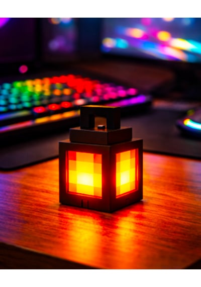 Minecraft Fener Gece Lambası Piksel Tasarımlı Led Masaüstü Dekor Işığı Siyah