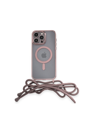 Apple iPhone Uyumlu  12 Pro Max Uyumlu Kılıf Divo Lazer Askılı Magsafe Kapak - Pembe