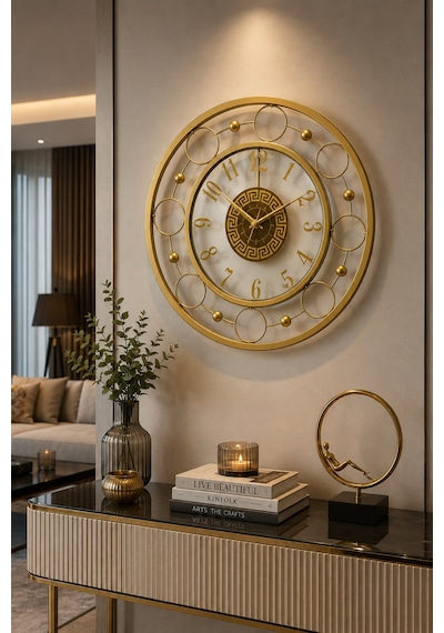 Şeffaf Gold - Nova Galaxy Full Metal - Pilli Led - Metal Ledli Duvar Saati