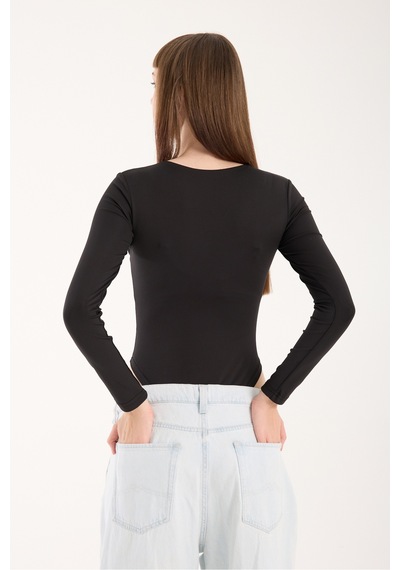 Gugus Kadın Kare Yaka Uzun Kollu Çıtçıtlı/zıbın Body Siyah