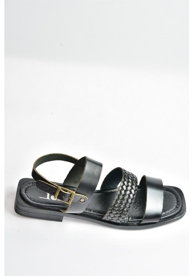 Fox Shoes Siyah Hakiki Deri Kadın Sandalet (534626705)
