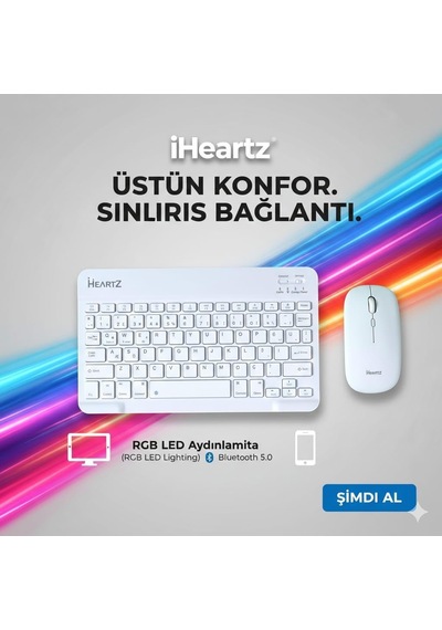 Key 01 Kablosuz Bluetooth Wireless Tümü Türkçe Karakterli İ Ü Ğ Harfleri Bulunur Klavye Mouse Seti Beyaz Diğer