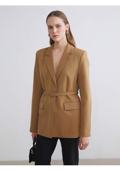 Lcwaıkıkı Classic Sarı Beli Kemerli Kadın Blazer Ceket