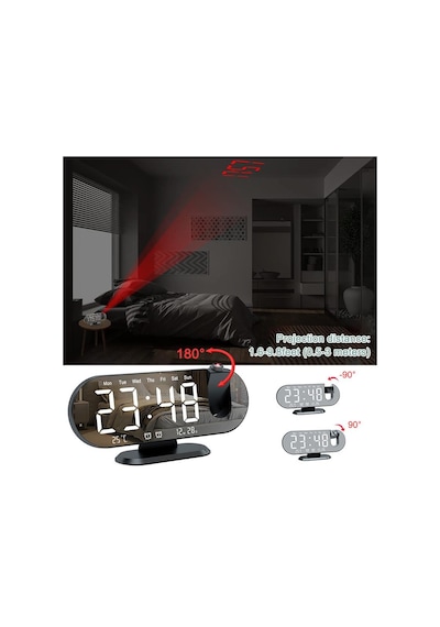 Valkyrie Projeksiyon Çift Alarm Dereceli Led Masa Saati