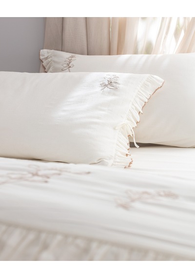 Madame Coco Perline King Size %100 Pamuk Fırfırlı Nevresim Takımı - Ekru/bej Çok Renkli