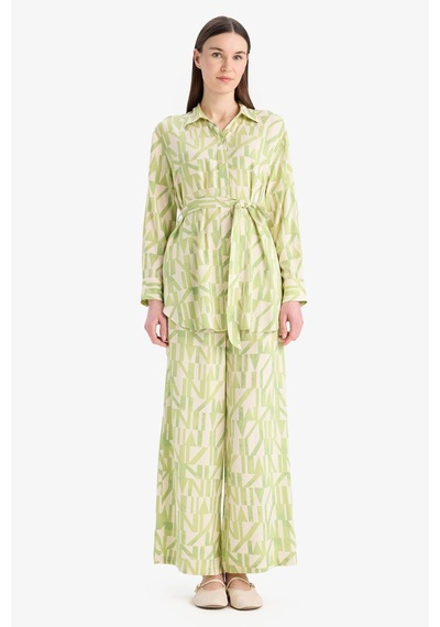 Defacto Relax Fit Desenli Viskon Uzun Kollu Tunik D9753ax25smgn1146 Yeşil