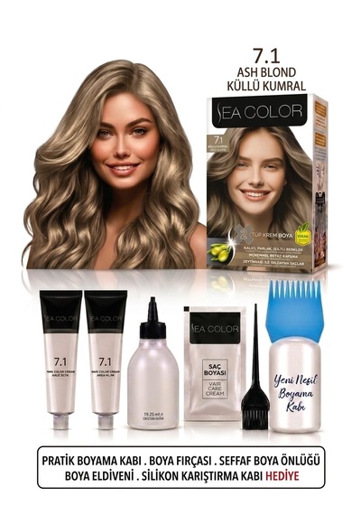 Sea Color Set Saç Boyası 7.1 Küllü Kumral 2 Li +pratik Boya Kabı