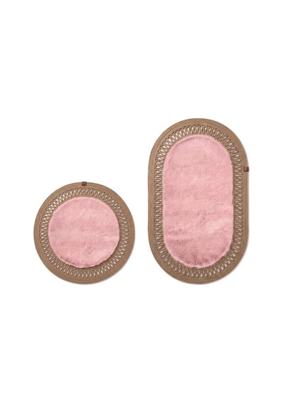 Banyo Paspası Takımı 60x100+60x60 Cm İç Trikot Pembe & Camel