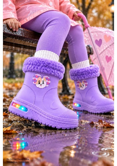 Muggo Muppy Işıklı Kürk Detaylı Unisex Çocuk Günlük Yağmur Ve Kar Botu Lila