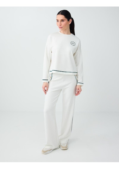 Jimmy Key Kırık Beyaz Yuvarlak Yaka Uzun Kollu Desenli Sweatshirt 6sw237189106