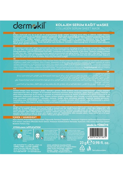 Dermokil Kolajen Serum İçeren Kağıt Yüz Maskesi X 5 Adet