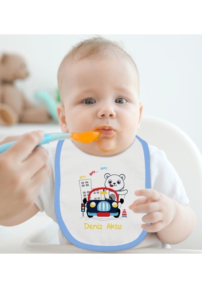 BK Kids Kişiye Özel Mavi Bebek Mama Önlüğü - Model 139 Mavi