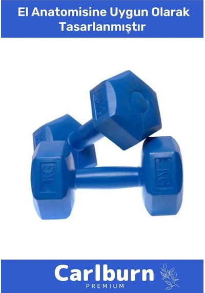 Özel Plastik Köşeli Spor Egzersiz Vücut Kas Geliştirme Fitness Ağırlık Mavi 5 Kg Dambıl Set - 2 Adet