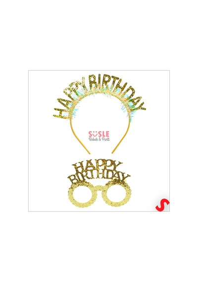 Happy Birthday Taç Ve Gözlük Seti - Altın 0 - 99