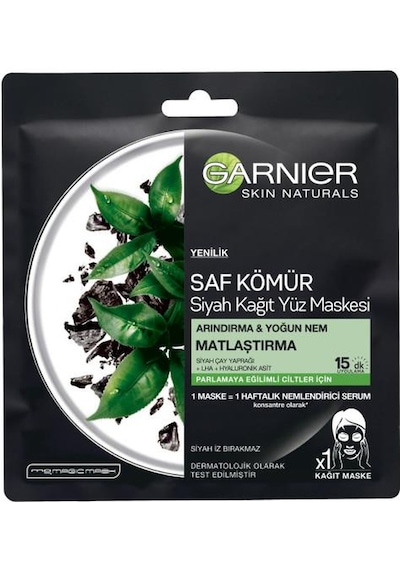 Garnier Saf Kömür Siyah Kağıt Yüz Maskesi Parlama Karşıtı