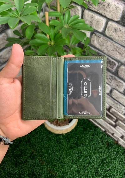 Guard Antik Yeşil Hakiki Deri Kartlık Erkek / Kadın P1169 Yeşil