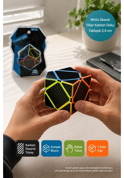 Moyu Skewb Zeka Küpü Mf8960 Fiber Karbon Desenli Renkli Eğitici Akıl Mantık Hobi Puzzle Oyunu 5,4 Cm