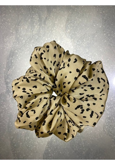 Mois Atelier Bej Leopar Desenli Saten Kumaş Lastikli Kadın Simit Saç Tokası Bej