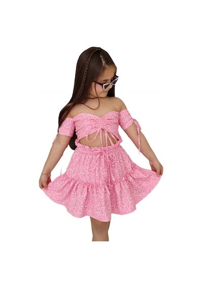 Quzucuk Kids Kız Çocuk Baharlık Pembe Büstiyerli Takım Pembe