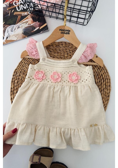 Miniğimin Cicileri Örgü Çiçek Detaylı Kız Bebek 2 Li Takım - Pembe