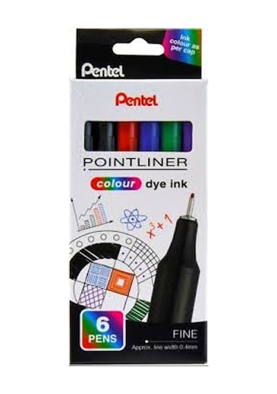 Pentel Fiber Uçlu Boya Kalemi - 0.4 Mm. 6 Renli Ku Çok Renkli