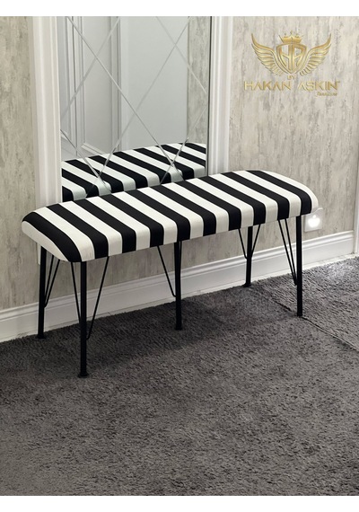 By Hakan Aşkın Siyah Metal Ayaklı Puf & Bench Zebra Siyah Beyaz