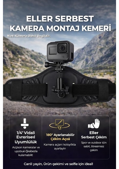 Lexroo Aksiyon Kamera Bel Kemeri, Extreme Sporlar,bisiklet,gezi,vlog,şehir İçi, 1/4 Vida Çok Renkli