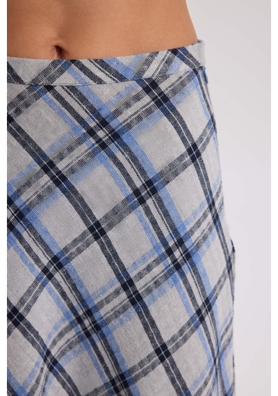 Mai Collection Petunya Ekoseli Mavi Crop Etek Takım mavi