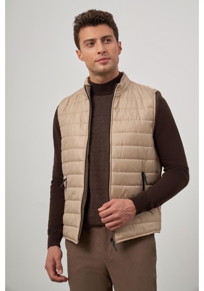 İmza Bej Kapitone Dik Yaka Düz Garnisiz-biyesiz Slim Fit Yelek 1009245150 Bej