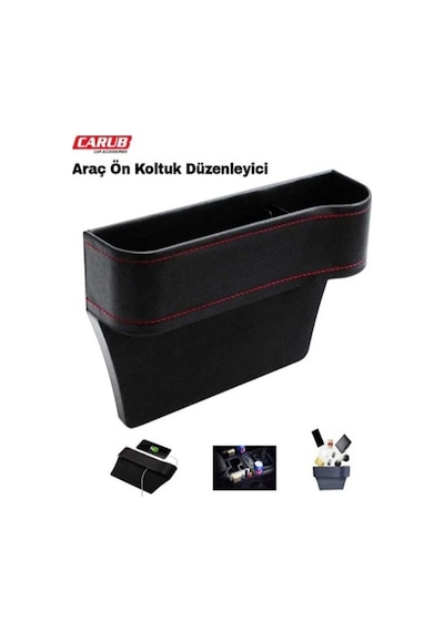 Deri Oto Ön Koltuk Arası Düzenleyici Cep Siyah Siyah