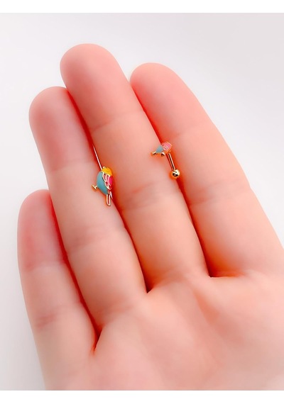 Lexroo Mineli Renkli Kuş Figürlü Tragus Helix Piercing 1adet Çok Renkli