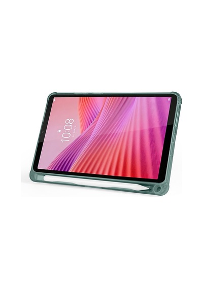 Lenovo Tab One 8.7 2025 Tb-305fu Uyumlu Kalem Bölmeli Dönebilen Üçgen Standlı Tri Folding Tablet Kılıfı - Koyu Yeşil - T41659