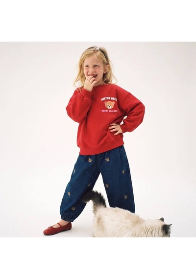 Eray Alp Kids Kız Çocuk Sweatshirt Jean Pantolon Takım Günlük Rahat Kombin Kırmızı