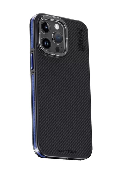 Joko Apple Uyumlu iPhone 15 Pro Max Kılıf Aramid 600d Kevlar Karbon Fiber Magsafe Kapak - Lacivert Resimdeki