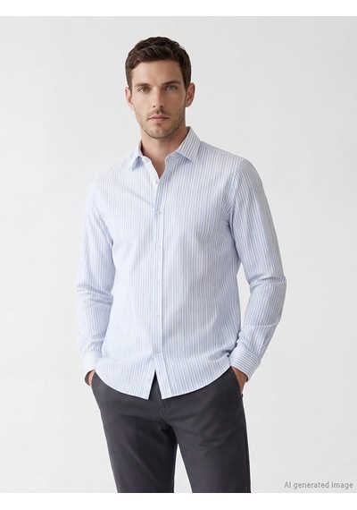 Lcw Busıness Mavi Slim Fit Çizgili Erkek Gömlek