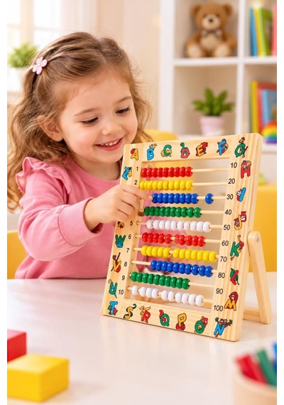 Eğitici Ahşap 1 Den 100 E Kadar Sayma Renkli Boncuklarla Sayı Ve Matematik Öğrenmeye Yardımcı Abaküs