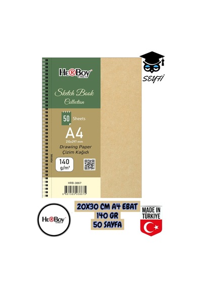 20x30 Cm A4 Eskiz Kara Kalem Çizim Defteri 140 Gr Telli 50 Sayfa Herboy Çok Renkli