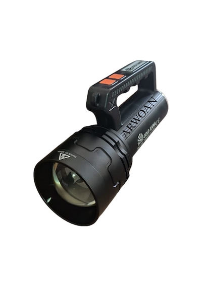 Arwoan Gk-312 Şarjlı Led El Feneri Metal Taşıma Çantalı, Güçlü, Uzun Menzilli, Usb Şarjlı Beyaz