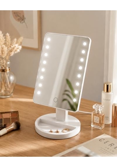 Led Işıklı Makyaj Aynası, Dokunmatik Sensörlü, Type-c Şarj Kablolu, Ayarlanabilir, 16 Led, Beyaz, Kare Tasarım Genel