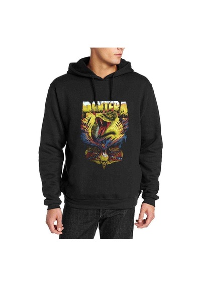 Pantera Baskılı Siyah Erkek Örme Kapşonlu Sweatshirt
