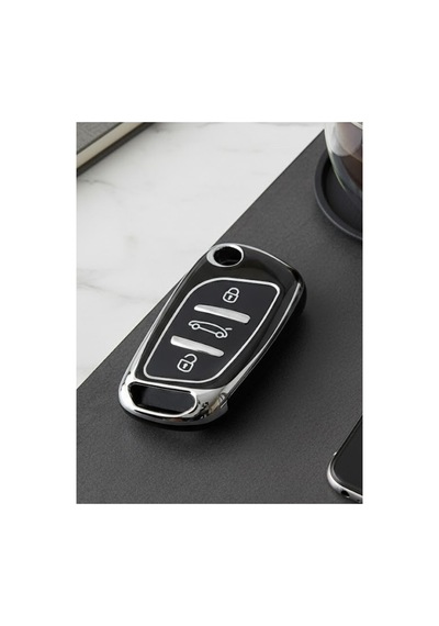 Citroen Bellingo-c2-c3-c4 Peugeot Partner307-207-308-5008 3 Düğmeli Silikon Anahtar Koruma Kılıfı Siyah Gümüş