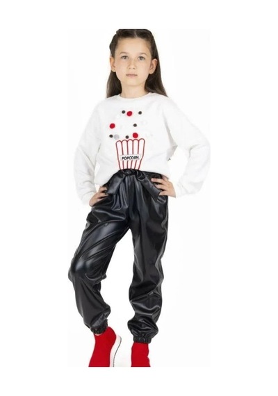Kız Çocuk Popcorn Baskılı Sweatshirt-13493 Ekru