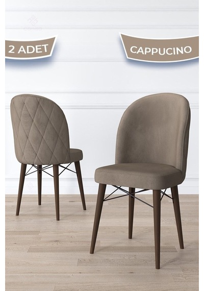 Canisa Bika Serisi 2 Adet Cappucino Mutfak Sandalyesi Ceviz Gürgen Ayaklı 1. Sınıf Babyface Kumaş Sandalye Cappucino Ayaklar Ceviz