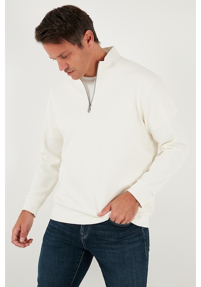 Buratti Pamuklu Regular Fit Yarım Fermuarlı Dik Yaka Erkek Sweat 5905470 Ekru